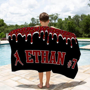 Personalized Ice Cream Drip Baseball Beach Towel For Boys, Drip Beach Towel, Pool Towel, Baseball Softball Team Gift, Youth Baseball Gift