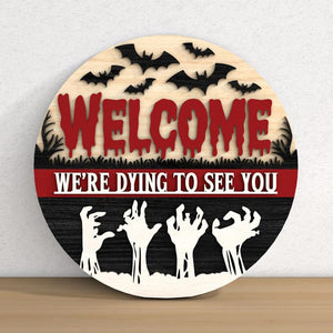 Halloween Door Hanger Bundle, Halloween Welcome Sign, Laser Cut , Gl, Door Decor Round Wood Sign
