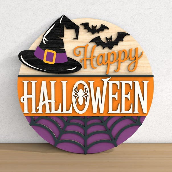 Halloween Door Hanger Bundle, Halloween Welcome Sign, Laser Cut , Gl, Door Decor Round Wood Sign