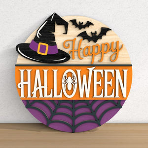 Halloween Door Hanger Bundle, Halloween Welcome Sign, Laser Cut , Gl, Door Decor Round Wood Sign
