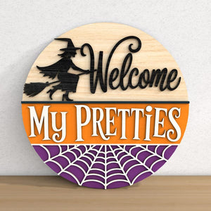 Halloween Door Hanger Bundle, Halloween Welcome Sign, Laser Cut , Gl, Door Decor Round Wood Sign