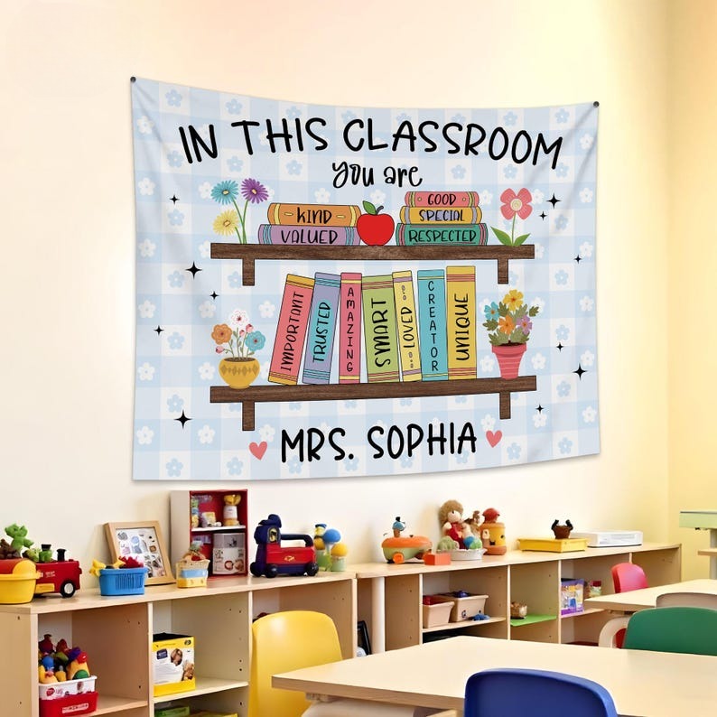 Groovy Classroom Tapestry, Personalized Teacher Name Classroom Tapestry, Custom Classroom Banner Decor, Classroom Decor First Day Of School