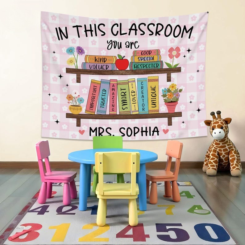 Groovy Classroom Tapestry, Personalized Teacher Name Classroom Tapestry, Custom Classroom Banner Decor, Classroom Decor First Day Of School