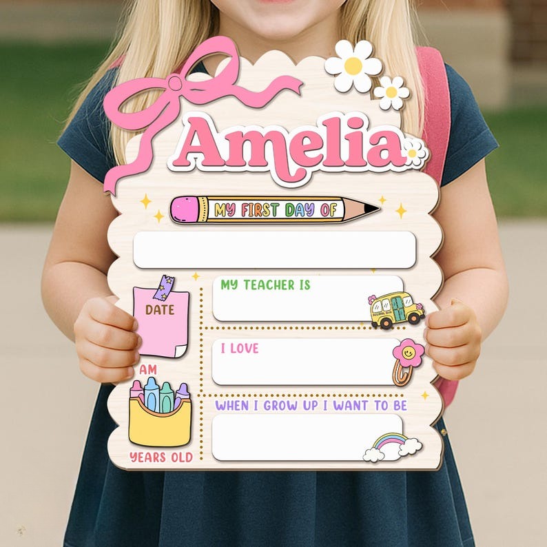 Personalized First Day School Sign, Back to School Sign, Kindergarten 1st Day of School Sign Reusable, Custom First Day School Sign