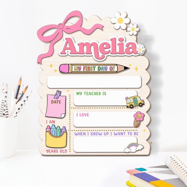 Personalized First Day School Sign, Back to School Sign, Kindergarten 1st Day of School Sign Reusable, Custom First Day School Sign