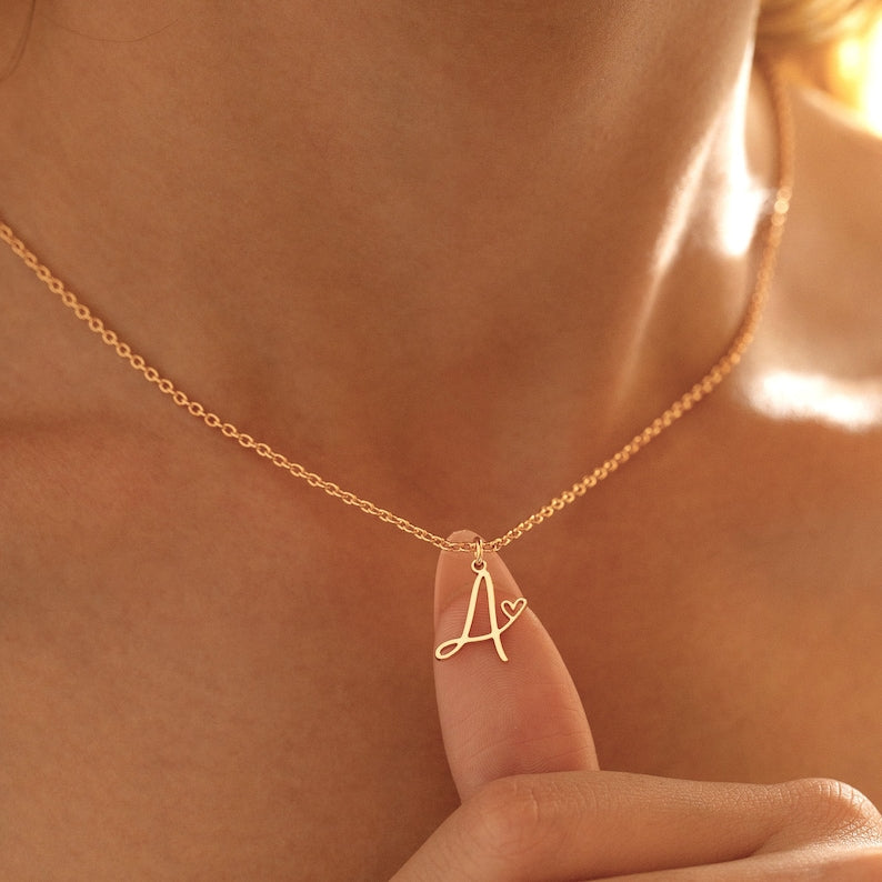 Initial Heart Necklace, Personalized Letter Necklace, Custom Jewelry, Jewelry Gift, Valentine's Day Gift, Gift for Wife Girlfriend