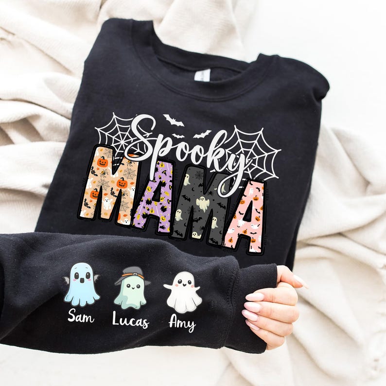 Custom Spooky Mama Shirt, Halloween Gift For Mom, Mommy T-Shirt With Kids Names, Halloween Kids Name Tees, Halloween Nana Sweatshirt
