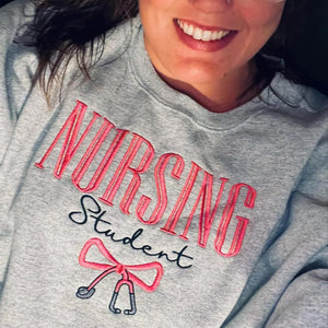 NURSING STUDENT Embroidered Hoodie, Bow Stethoscope, Nursing Sweatshirt, Embroidered Sweatshirt, Nursing School Gift Crewneck il_794xN.7002126746_n2aa.jpg