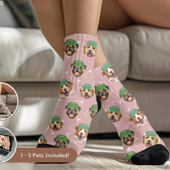 Custom Pet Golf Photo Socks Personalized Pet Socks Custom Dog Socks Custom Cat Socks Fathers Day Gifts Cat Dad Gift Dog Dad Gifts Dog Face