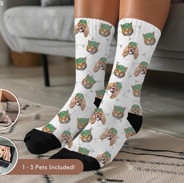 Custom Pet Golf Photo Socks Personalized Pet Socks Custom Dog Socks Custom Cat Socks Fathers Day Gifts Cat Dad Gift Dog Dad Gifts Dog Face