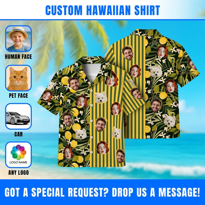 Custom Hawaiian Shirt With Face, Personalized Aloha Hawaiian Shirt, Customize Face for Pet Men Women, Funny Custom Hawaii Dress Beach Party