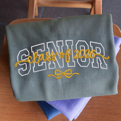 Custom Embroidered Senior Hoodie, Coquette Bow, Senior Team Shirts Personalized, Senior Sunrise, Class of 2026, Senior Cheer Gift