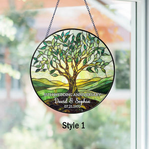Personalized 55th Wedding Anniversary Gift, 55th Emerald Anniversary Glass Suncatcher, Tree of Life Window Hanging, 55th Anniversary Gift