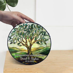 Personalized 55th Wedding Anniversary Gift, 55th Emerald Anniversary Glass Suncatcher, Tree of Life Window Hanging, 55th Anniversary Gift