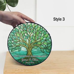 Personalized 55th Wedding Anniversary Gift, 55th Emerald Anniversary Glass Suncatcher, Tree of Life Window Hanging, 55th Anniversary Gift