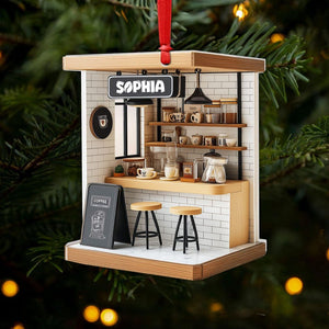 Personalized Coffee Shop Acrylic Ornament with Name, Custom Caf Christmas Decoration, Gift for Coffee Lovers and Caf Owners