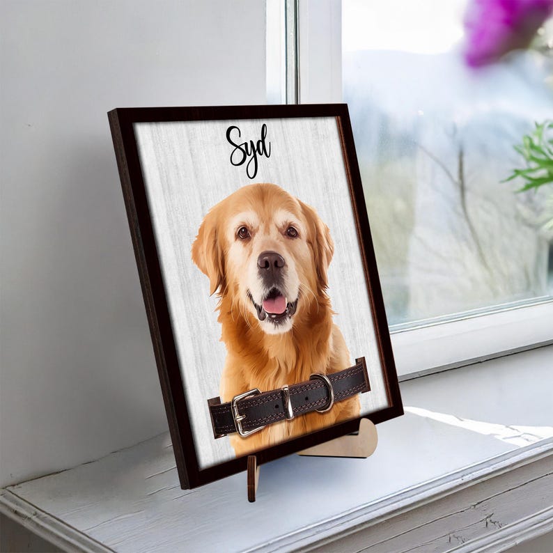 Dog Memorial Frame Pet Portrait Photo Collar Holder Sign, Customized Dog Cat Remembrance Gift For Loss Pet, Loss Cat Collar Keepsake