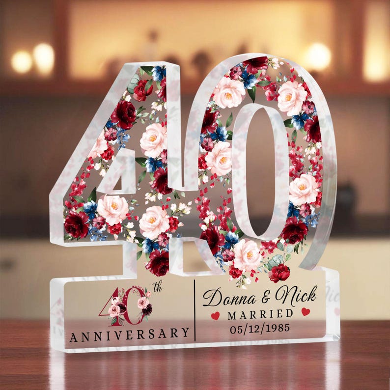 Personalized 40th Wedding Anniversary Gift Acrylic Block, 40th Ruby Wedding Gifts For Parents, Grandparents, 40th Ruby Anniversary