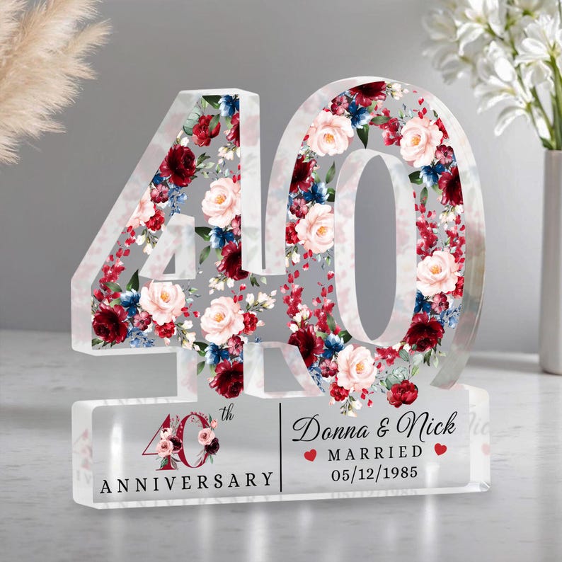 Personalized 40th Wedding Anniversary Gift Acrylic Block, 40th Ruby Wedding Gifts For Parents, Grandparents, 40th Ruby Anniversary