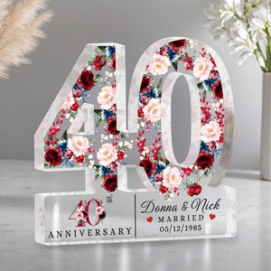 Personalized 40th Wedding Anniversary Gift Acrylic Block, 40th Ruby Wedding Gifts For Parents, Grandparents, 40th Ruby Anniversary