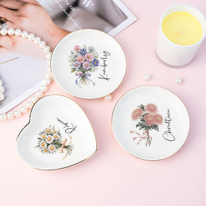 Personalised Birth Flower Trinket Dish,Custom Name Ring Dish,Wedding Bridesmaid Gift,Birthday Jewelry Dish for Her,Christmas Gifts for Mom