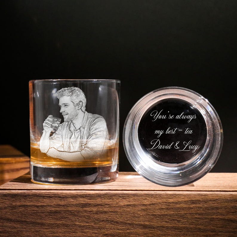 Custom Photo Whiskey Glass, Etched Whiskey Glasses from Photo, Personalized Unique Barware Gifts for Him, best gifts for dad, New Dad Gifts