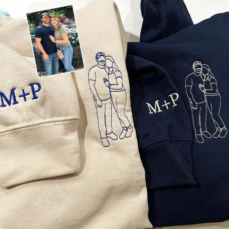 Custom Embroidered Couple Portrait From Photo Hoodie - Matching Hoodies For Couples - Anniversary Gifts For Boyfriend - Gift For Husband il_794xN.7004254915_mhze.jpg