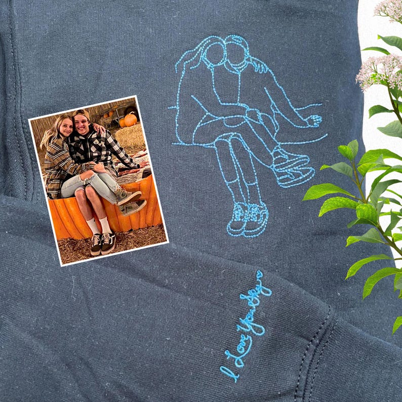 Custom Embroidered Couple Portrait From Photo Hoodie - Matching Hoodies For Couples - Anniversary Gifts For Boyfriend - Gift For Husband il_794xN.7004255805_3aca.jpg