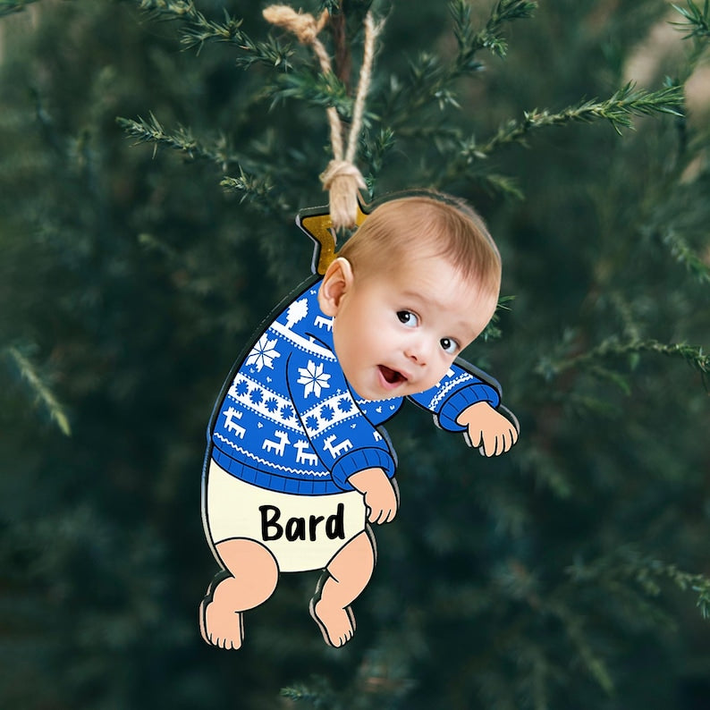 Custom Baby Face Christmas Ornament - Funny Personalized Kids Photo Ornament - Name Gift for Family Tree Decoration 2025