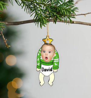 Custom Baby Face Christmas Ornament - Funny Personalized Kids Photo Ornament - Name Gift for Family Tree Decoration 2025