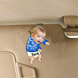 Custom Baby Face Christmas Car Visor Clip - Funny Personalized Kids Photo Car Visor Clip - Name Gift for Family Tree Decoration 2025