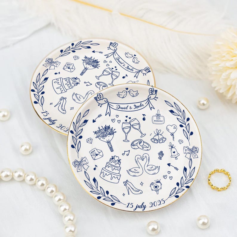 Wedding Gift for Newlyweds, Personalized Wedding Ring Dish, New Home Gift, Romantic Whimsical Ceramic, Birthday Gift, Birthday Keepsake