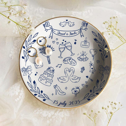 Wedding Gift for Newlyweds, Personalized Wedding Ring Dish, New Home Gift, Romantic Whimsical Ceramic, Birthday Gift, Birthday Keepsake