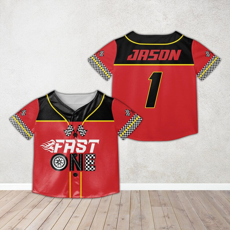 Personalized Pit Crew Baseball Jersey, Custom Name 1st 2nd Birthday Racing Jersey, Matching Family Fast One, Two Fast Baseball Jersey