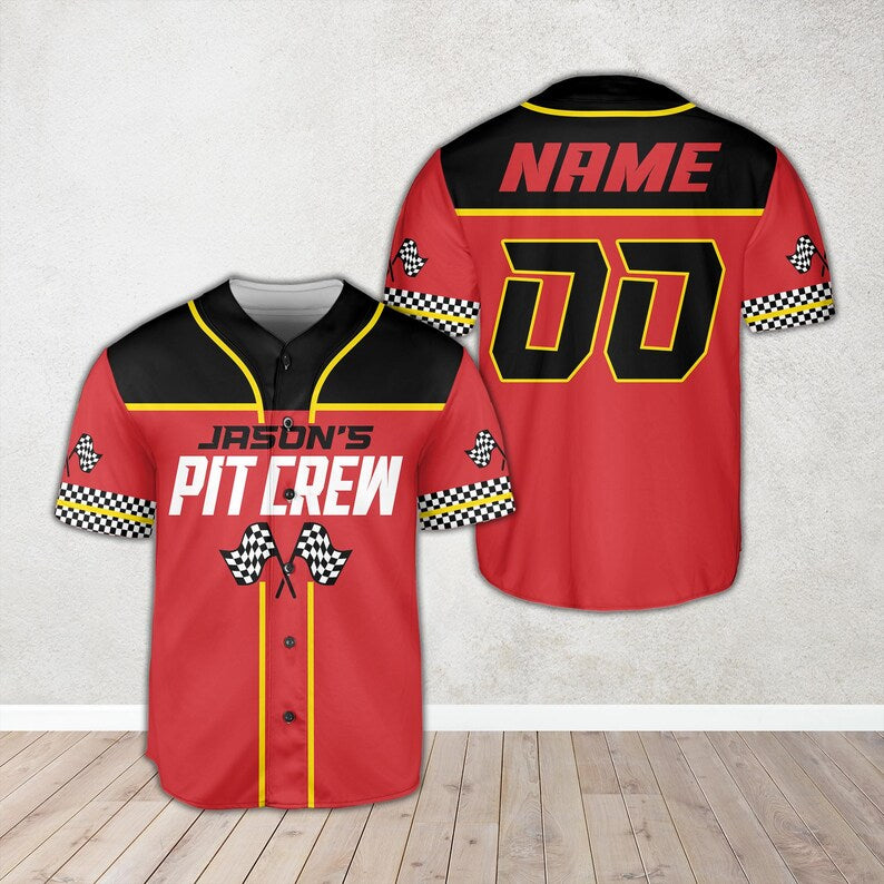 Personalized Pit Crew Baseball Jersey, Custom Name 1st 2nd Birthday Racing Jersey, Matching Family Fast One, Two Fast Baseball Jersey