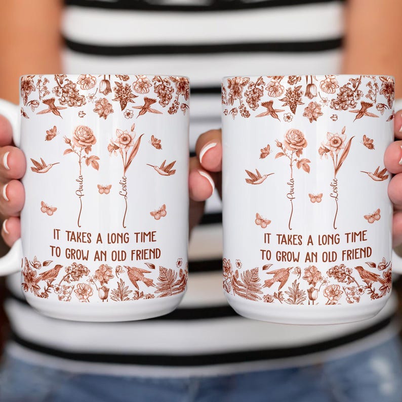 Personalized Ceramic Mug Gifts for Besties, BFF, Soul Sister, If Besties Were Flowers I'd Pick You, Custom Birth Month Flower with Name