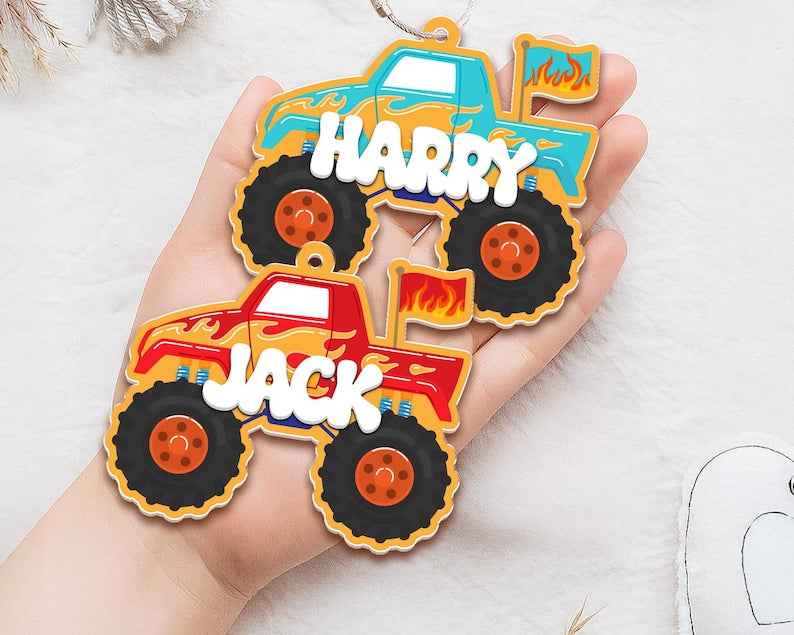 Custom Monster Truck Name Keychain, Kids Backpack Tag, Personalized Boys Bag Charm, Back to School Gift, Birthday Favor for Boys, Kid Gifts