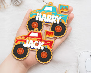 Custom Monster Truck Name Keychain, Kids Backpack Tag, Personalized Boys Bag Charm, Back to School Gift, Birthday Favor for Boys, Kid Gifts