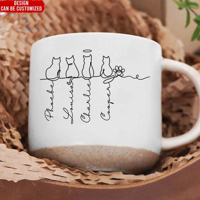 Cute Cats-Personalized Cat Pottery Mug with Name,Special Coffee Cat Mug, Unique Cat Lover Present,Gift For Cat Owner,Family Gift, Pet Lover