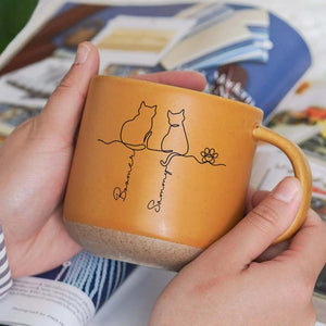 Cute Cats-Personalized Cat Pottery Mug with Name,Special Coffee Cat Mug, Unique Cat Lover Present,Gift For Cat Owner,Family Gift, Pet Lover