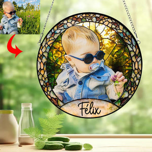 Custom Photo Stained Glass Suncatcher, Wedding Anniversary Valentine Gift, Couple Personalized Window Hanging Suncatcher, For Husband Wife