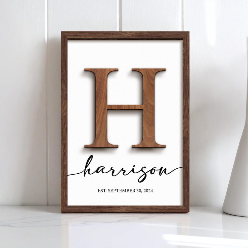 Personalized Family Name Sign,Wooden Frame,Wedding Gift,Anniversarie,Housewarming,Last Name Established Sign,Rustic Decor,First Home Gift