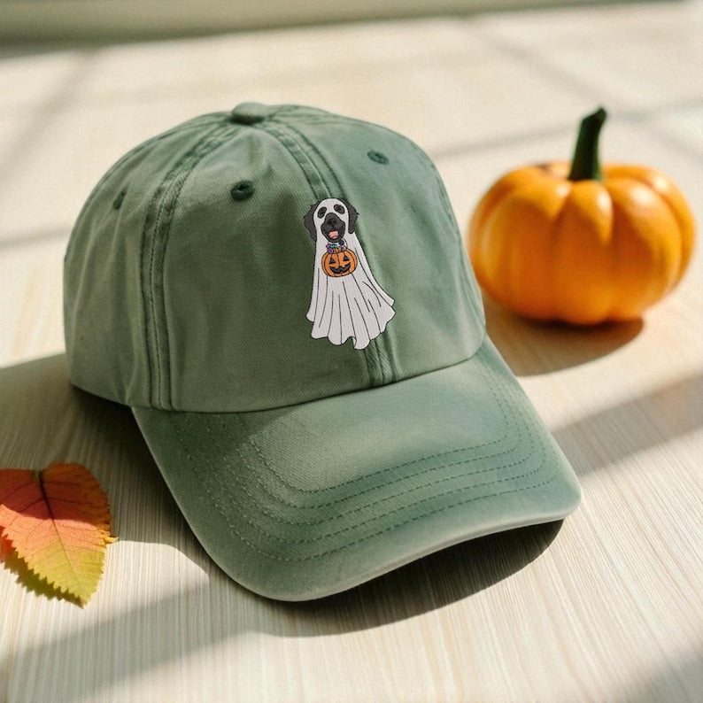 Custom Dog Embroidered Hat Halloween Ghost Dog Washed Hat Halloween Embroidered Baseball Hat Dogs Embroidered Cap Pet Ghost Hat il_794xN.7007971232_agph.jpg
