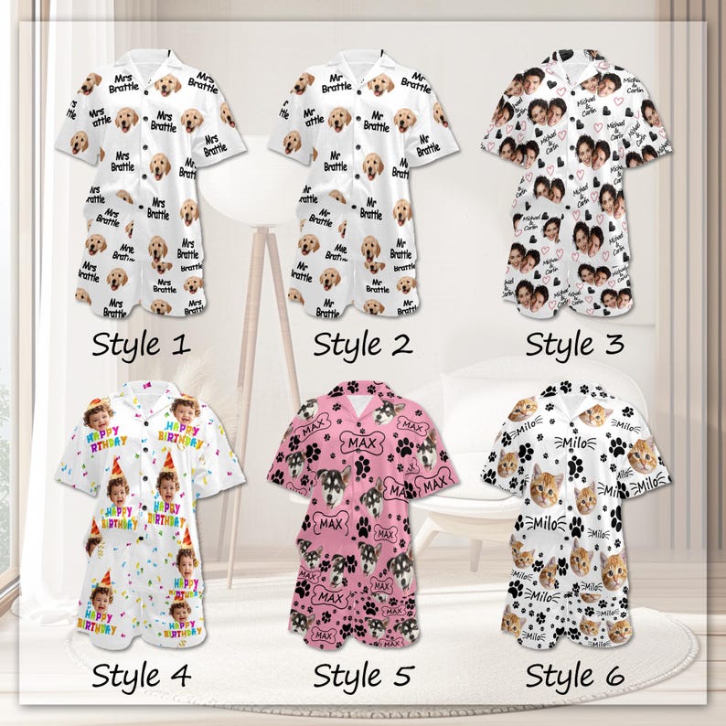 Custom Short Pajamas with Face and Name,Customized Pajama Set For Men/Women,Personalized Short Sleeve Family Pajama Set,Birthday/Party Gifts