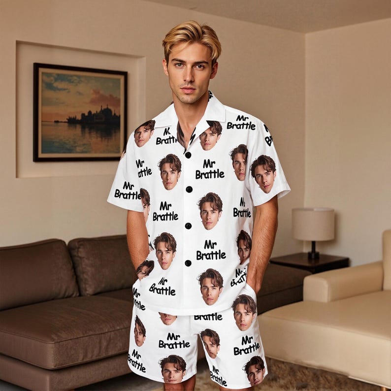 Custom Short Pajamas with Face and Name,Customized Pajama Set For Men/Women,Personalized Short Sleeve Family Pajama Set,Birthday/Party Gifts