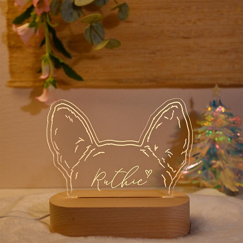 Personalized Dog Ear Outline Night Light, Custom Dog Breed Keepsake, Pet Memorial Gift, Personalized Pet Sign, Pet Lover Gifts, Pet Plaque