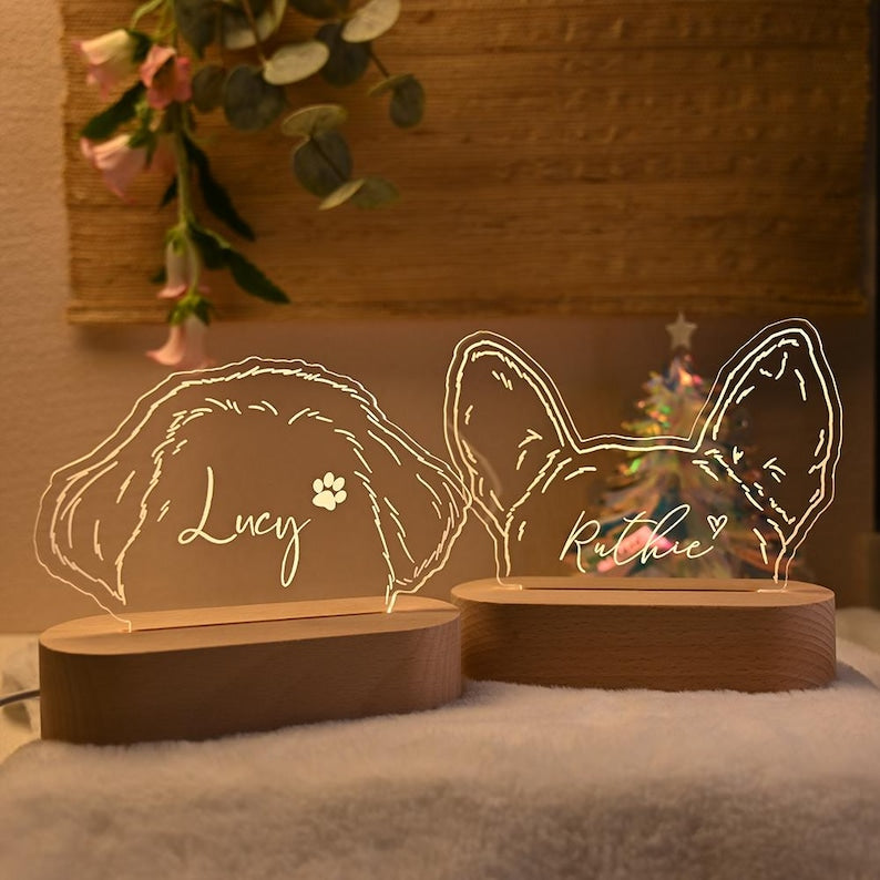 Personalized Dog Ear Outline Night Light, Custom Dog Breed Keepsake, Pet Memorial Gift, Personalized Pet Sign, Pet Lover Gifts, Pet Plaque