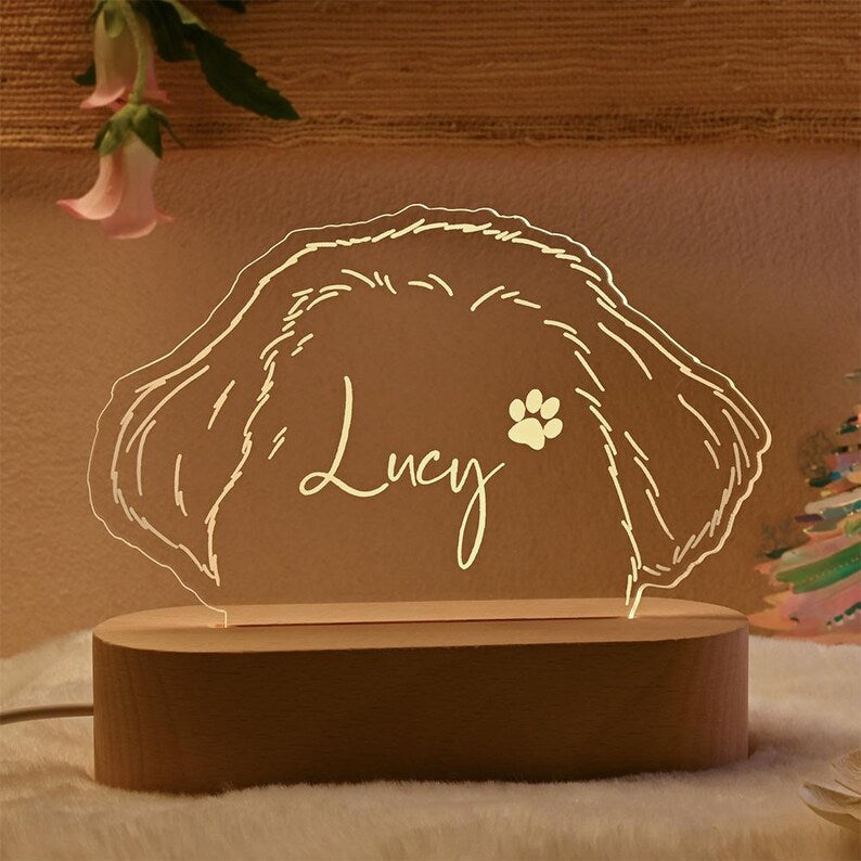 Personalized Dog Ear Outline Night Light, Custom Dog Breed Keepsake, Pet Memorial Gift, Personalized Pet Sign, Pet Lover Gifts, Pet Plaque