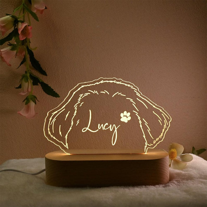 Personalized Dog Ear Outline Night Light, Custom Dog Breed Keepsake, Pet Memorial Gift, Personalized Pet Sign, Pet Lover Gifts, Pet Plaque