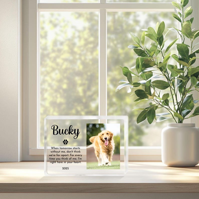 Personalized Pet Memorial Acrylic Block, Dog Loss Keepsake with Photo and Name, Pet Remembrance Gift, Custom Rainbow Bridge Tribute